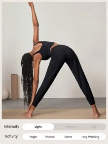 GLOWMODE FeatherFit™-Air 高腰慢跑裤，带后袋，低冲击瑜伽日常 - 黑色 - 查看 6