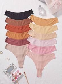 12pcs Women's Simple Solid Seamless G-String - Multicolor - View 2