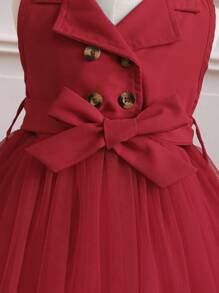 Baby Girls Heart Shaped Tiered Net Dress For Valentine's Day Eid Celebration Party Wear - Burgundy - View 7