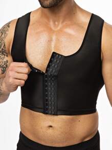 Men's Simple Solid Color Front Button Cropped Shapewear Top