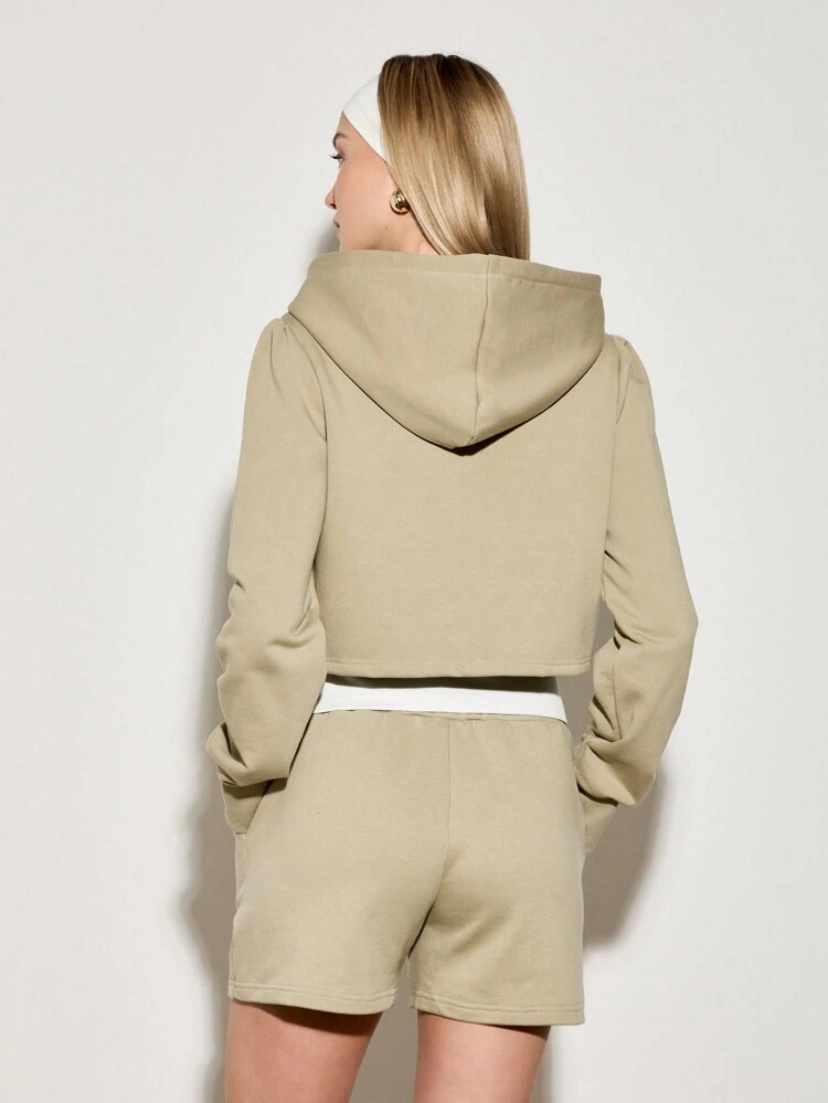 AiiRZ Kurzer Reißverschluss-Hoodie mit Kapuze und Kordelzug, Joggen Training Lässig Streetwear Athleisure Essentiell, modische Freizeitkleidung