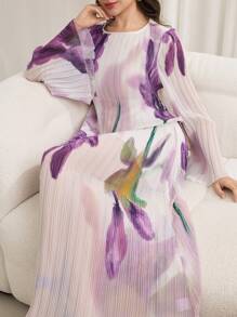 Modelyn Women's Floral Pleated Fluted Dress - Multicolor - View 7