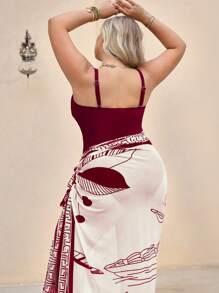 Swim Oasis مجموعة قطعتين مقاسات كبيرة للنساء: بدلة سباحة قطعة واحدة بلون قطعة والتنورة المطبوعة بالزهور فوقها، مناسبة للاستخدام الكاجوال في العطلات الصيفية والأعياد على الشاطئ - عنابي اللون - مشاهدة 8