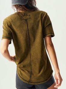 Bohemela BOHO Hippie  Solid Color Knit Round Neck Short Sleeve Loose Washed Women T-Shirt - Mocha Brown - View 7