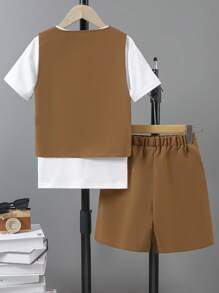 SHEIN 3pcs Set Boys Casual Cargo Vest With Pockets - Khaki - View 2