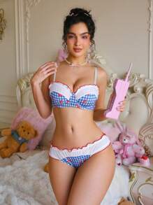 PetitDoll 2pcs/Set Women Sweet & Cute Cherry Print Lingerie Set - Multicolor - View 3