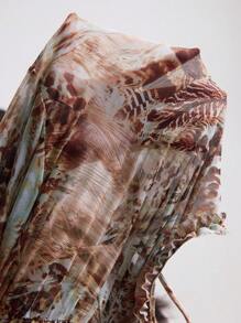 Swim EVENT Women's Fashion V-Neck Flare Sleeve Drawstring Waist Chiffon Cover Up, Suitable For Vacation In Summer - Multicolor - View 7