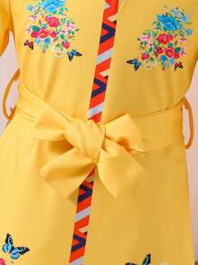 Baby Girl V-Neck Flare Sleeve Tie-Waist Dress, Family Matching Outfits (1 Piece Sold Separately) - Yellow - View 3