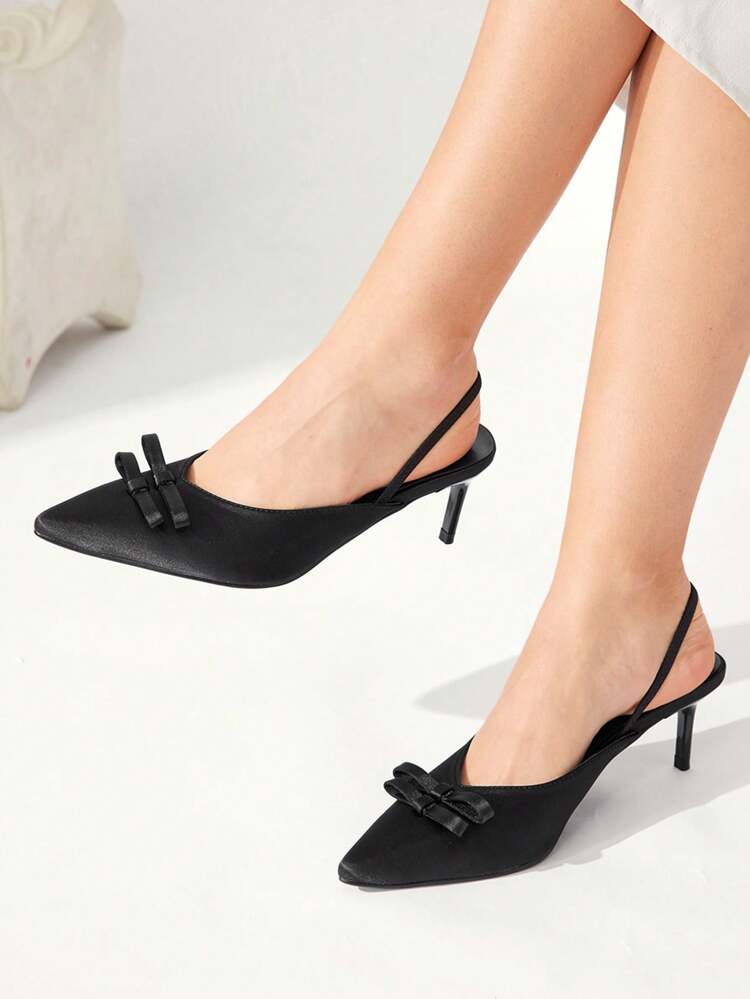 CUCCOO CHICEST Women Pointed Toe Thin Heel Elegant Satin Bow Back Pumps, Ladies High Heel Dress Shoes For Wedding Party, Graceful Aesthetic Spring Casual Outfit