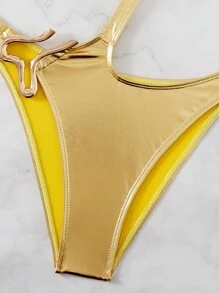Swim SXY Springbreak Women's Sexy One Piece Swimsuit With Hollow Design, Festival Boho Style For Summer Beach - Gold - View 8