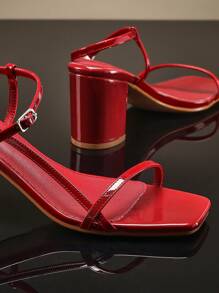 SHUZIA Women's Comfortable, Essential Square Toe Ankle Strap Chunky Heel Sandals Wedding Shoes - Burgundy - View 4