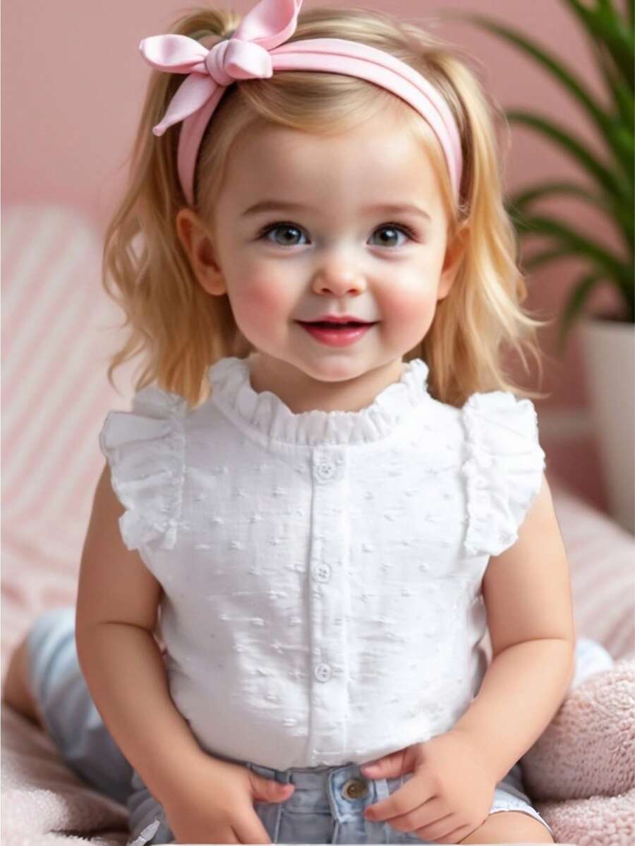 Souflis Souflis 女婴荷叶边无袖衬衫背心，夏季 - 白色 - 查看 1