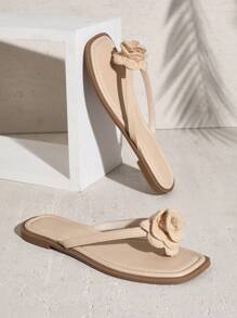 SHUZIA 女士舒适平底凉鞋钩针花米色平底凉鞋 - 米色 - 查看 2