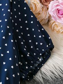 DreamSkyne Plus Size Women Summer Heart Print Turndown Collar Short Sleeve Casual Vintage Dress