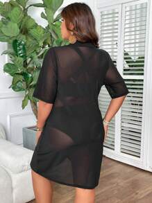 Swim Lushoire Plus Size Basic Casual Wrap Around Cover Up Dress, For Summer Beach Vacation - Black - View 2