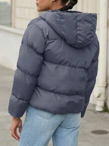 EURMUSE Zip Up Hooded Puffer Coat - Dark Grey - View 2