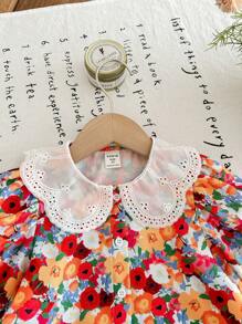 LMoss Kids LMoss 年轻女孩雪纺碎花彼得潘领休闲衬衫