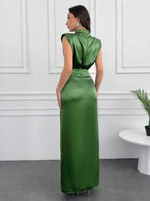 SHEIN Tall 海軍藍優雅垂墜細節長洋裝，適合高個女性 - 綠色 - 查看 2