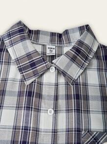 SHEIN Casuvi Kids 2 件套青少年男孩格子短袖双面衬衫和直腿休闲夏季长裤 - 彩色 - 查看 6