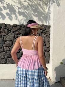 Flirla Women Contrast Lace Ruffle Hem Camisole Top, Fashionable Vacation Wear