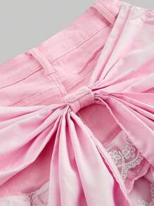 ROMWE Kawaii 可爱甜美蛋糕下摆女士牛仔迷你裙 - 粉色 - 查看 4