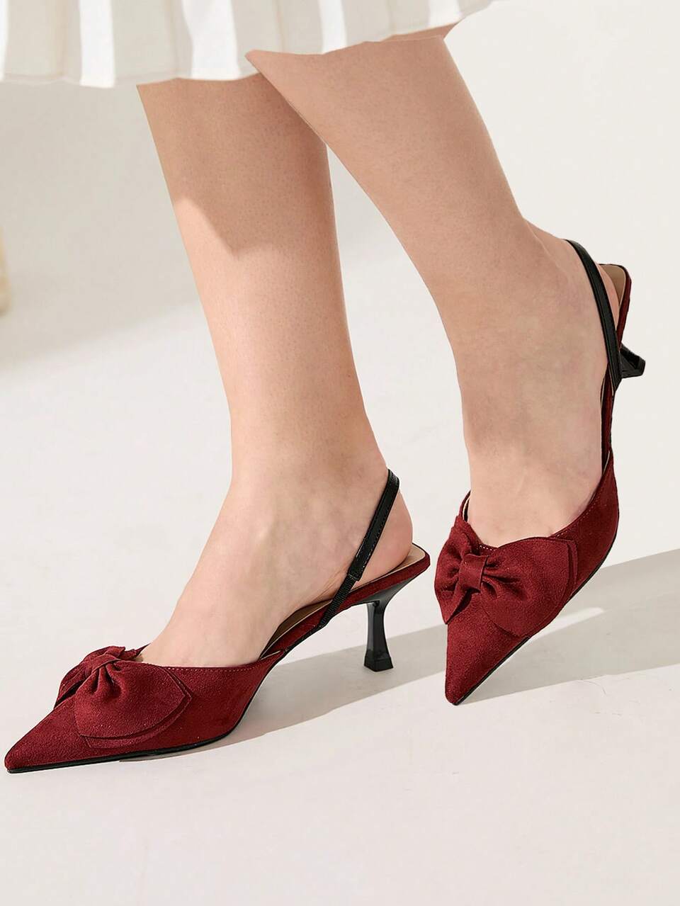 CUCCOO CHICEST Women's Pointed Toe Mid-Heel Butterfly Decor Pumps, Burgundy Elegant Romantic Formal Party Date Afternoon Tea Heels, Spring/Summer Valentine's Day