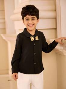 SHEIN Young Boy's Minimalist Solid Color Long Sleeve Woven Shirt