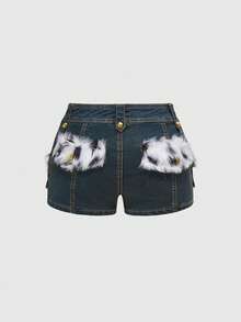 ROMWE J-Fashion Y2K 原宿风格低腰 2 件套，女士牛仔短裤和腿套 - 彩色 - 查看 4