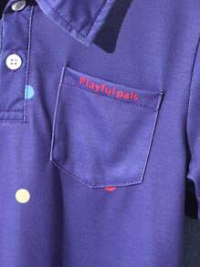 SHEIN 男童波尔卡圆点印花马球领短袖上衣和裤子休闲套装 - 彩色 - 查看 6