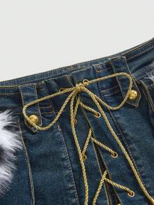 ROMWE J-Fashion Y2K 原宿风格低腰 2 件套，女士牛仔短裤和腿套 - 彩色 - 查看 8