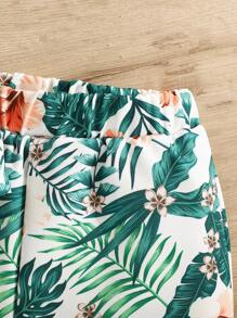 SHEIN Ensemble chemise à manches courtes et short avec imprimé de plantes tropicales pour bébé garçon, avec chapeau imprimé. Tenue d'été décontractée et mignonne - Vert - Voir 6