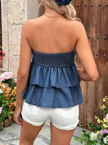SHEIN Maternity Blue Denim Double Hem Bandeau Top,Year-Round,For Spring/Summer Holiday,Suitable For Summer,Blue Summer,Vacation Outfits Woman,Easter,Spring,Western,Office Outfits For Women,Rave Outfits,Baby Shower ,Cottagecore,Country Outfits Women, Chic, For Women Elegant,Beach ,Graduation ,Vacation ,Easter ,Sun,Mother Day/Mom/Mother/ Mommy/Mother's Day/Mama/Mum/Mother's Day Gift