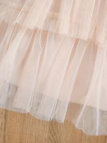 فستان كيك شابة حلو و جميل، بلون المشمش، مزين بفيونكة سوداء مفصلة، تنورة متكدسة من التول، سيلويت على شكل حرف A أنيق، مناسب للخارج والكاجوال والحفلات وأكثر المناسبات - لون مشمشي - مشاهدة 6