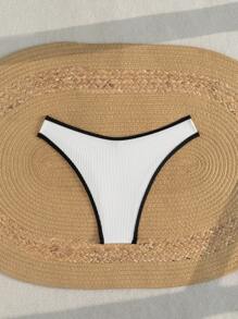SHEIN Swim Springbreak New Women Solid Color Contrast Trim Sexy Bikini Bottom For Summer Beach Vacation - White - View 6