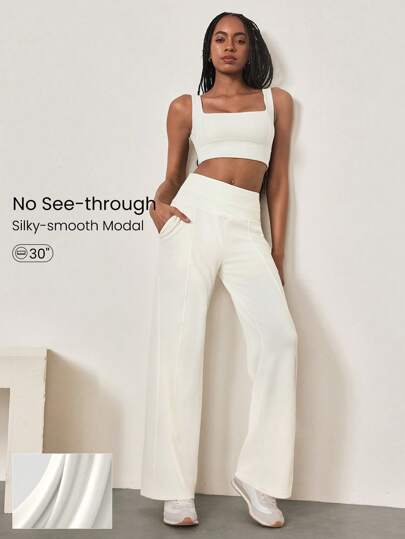 GLOWMODE Modal Soft Comfy Squat-proof wide leg byxor med sidofickor Daily Casual