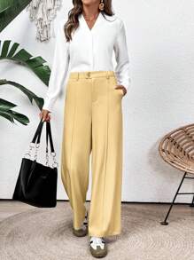 SHEIN Clasi Pantalones de traje informal de caqui para mujer para el trabajo - Azul - Ver 4