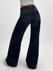 EURMUSE LOW WAIST WIDELEG JEAN WITH RIVET DETAIL - Dark Wash - View 2