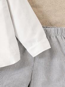 SHEIN Young Boy Geometric Print Long Sleeve Shirt And Striped Shorts Set - White - View 5
