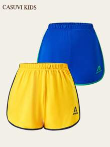 SHEIN Explorewe 2 Sets Retro Color Teen/Teen Girl Sports Running Shorts - Multicolor - View 8