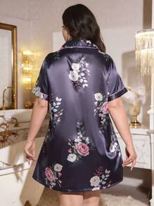 LuxeNights Bata y camisón de mujer con estampado floral de seda sintética