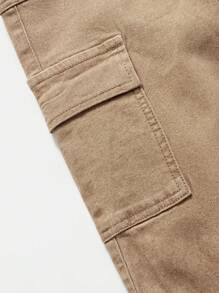 Tween Boys Button Pocket Denim Jeans, Casual & Versatile For Spring And Autumn - Khaki - View 4