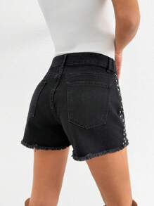 EURMUSE WOMEN LOW WAIST WIDE LEG JEANS - Black - View 2