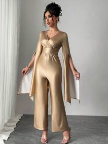 Chiquease Fashionable Commuter Shiny Hooded Jumpsuit Fall Cloth For Women - Gold - View 4