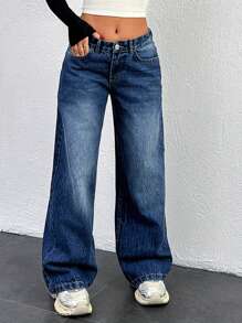 EURMUSE Women's Casual Front Button Pocket Simple Design Jeans For Everyday Wear - Medium Wash - View 1