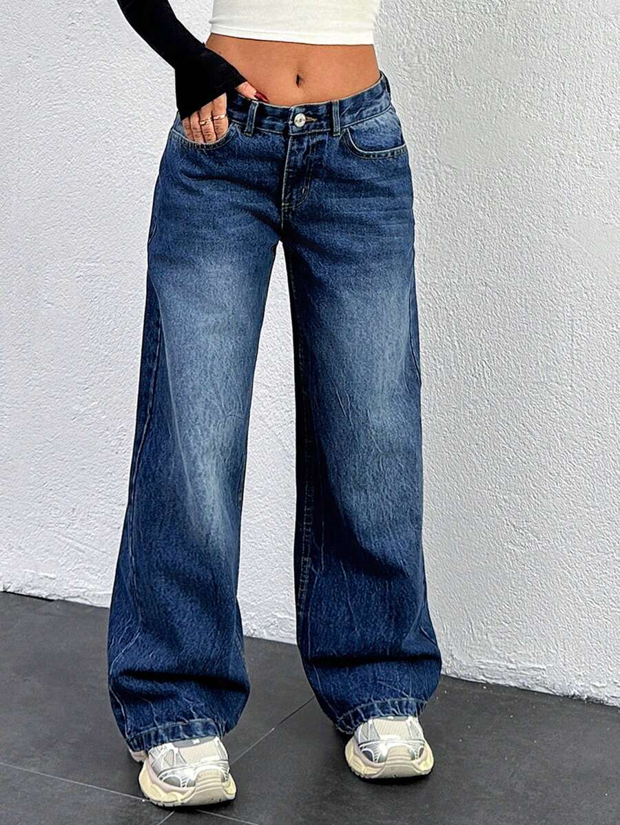 EURMUSE Women's Casual Front Button Pocket Simple Design Jeans For Everyday Wear - Medium Wash - View 1