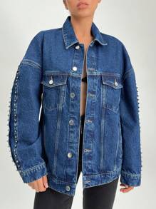 EURMUSE Flap Pocket Stud Detailed Denim Jacket - Medium Wash - View 5