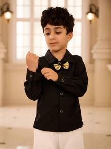 SHEIN Young Boy's Minimalist Solid Color Long Sleeve Woven Shirt