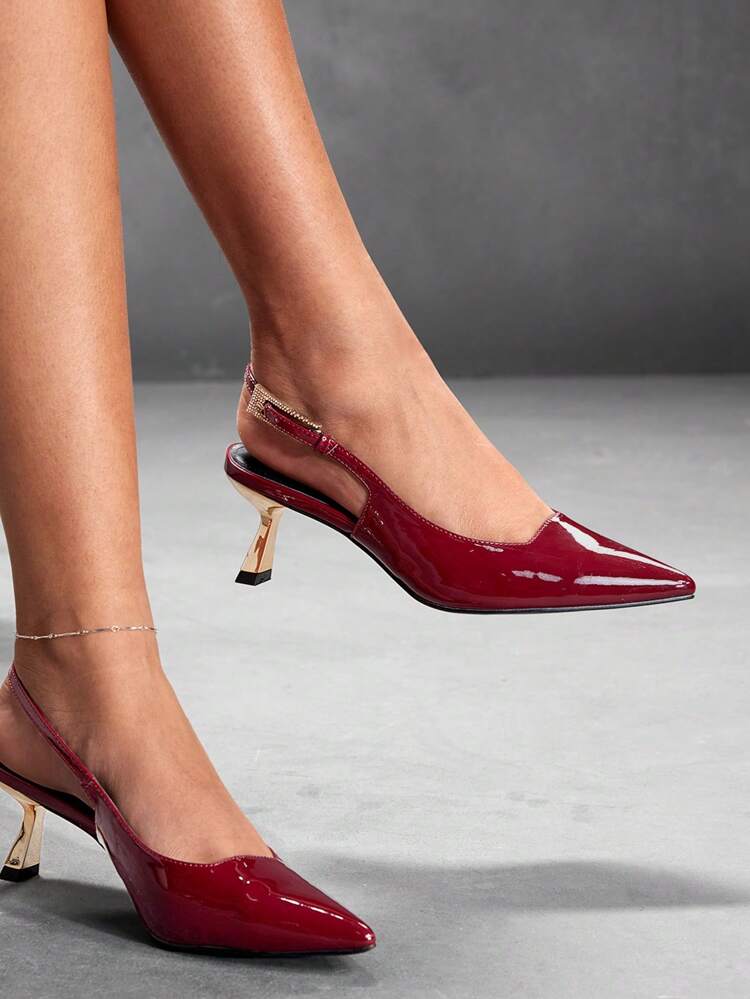CUCCOO SZL Women's Pointed Toe Burgundy Stiletto High Heels With Rhinestone Decor, Elegant Comfy Office/Party Pumps For Spring Valentine's Day