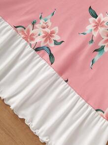 Girls Polka Dot Cat Print English Letter Pattern Ruffle Trim Casual Elegant Long Nightgown Home Dress, Comfortable & Fashion - Multicolor - View 4