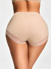 SHAPORA 女士纯色网眼拼接塑身短裤 - 杏色 - 查看 6